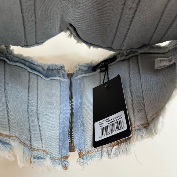 By.Dyln 100% Cotton Sleeveless Light Blue Frayed Corset Montanna Denim Top - Picture 3 of 15